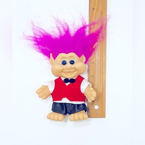 Vintage ITB Troll 5” Hot Pink Hair Boy Doll Vest Tie Figure 90s - Picture 7 of 7